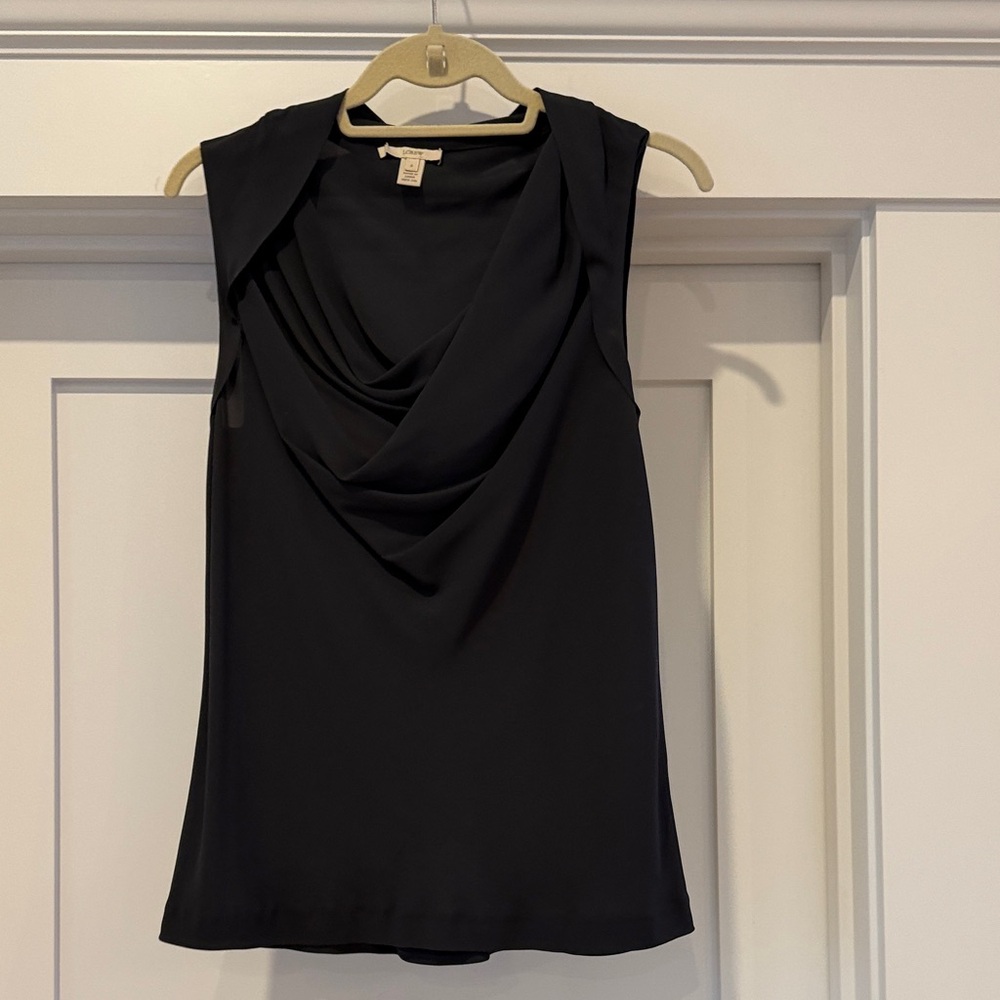 J. Crew Black Sleeveless Drape Blouse